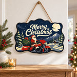 Santa red touring motorcycle paint by numbers door hanger as indoor wall decor