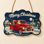 Santa red vintage pickup truck paint by numbers door hanger finished design