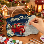Santa red vintage pickup truck paint by numbers door hanger painting process