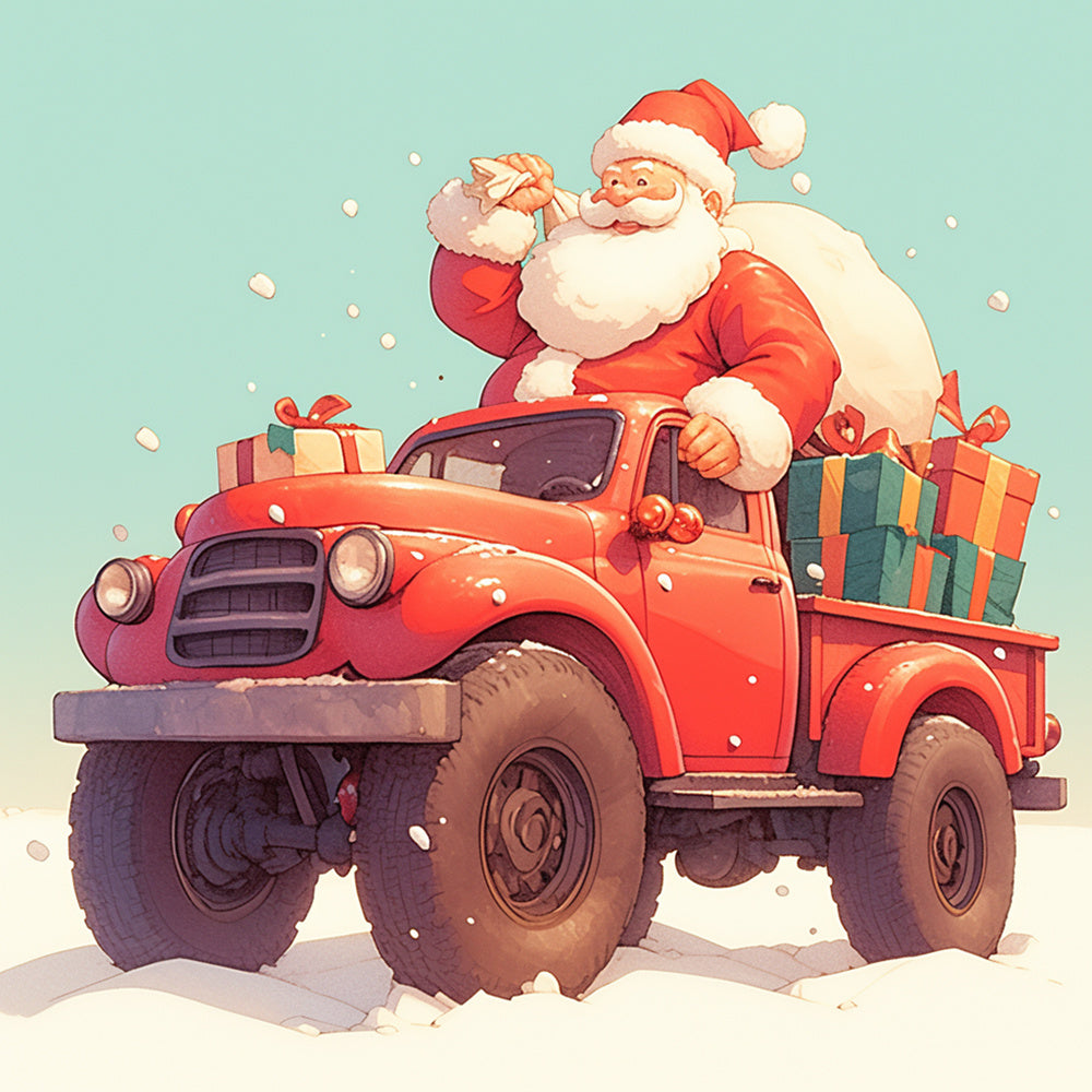 Santa red vintage truck cross stitch kit for beginners