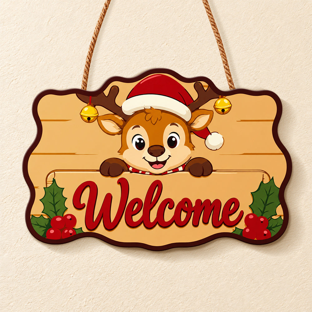 Santa reindeer welcome paint by numbers door hanger finished design