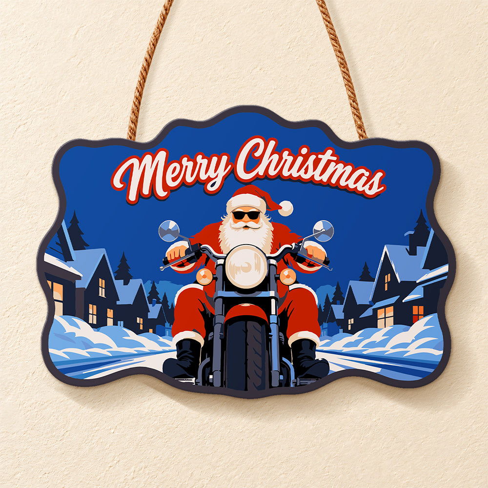 Santa riding motorcycle paint by numbers door hanger finished design