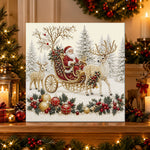 Finished santa riding reindeer sleigh pearl diamond painting artwork displayed as holiday home decor