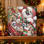 Finished santa sack full of pets pearl diamond painting artwork displayed as holiday home decor