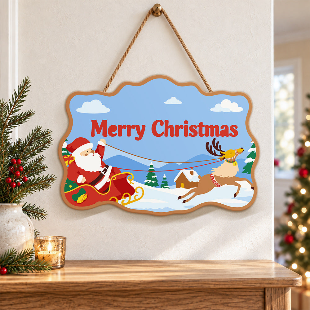 Santa sleigh and reindeer paint by numbers door hanger as indoor wall decor