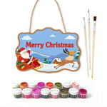 Santa sleigh and reindeer paint by numbers door hanger with paints and brushes
