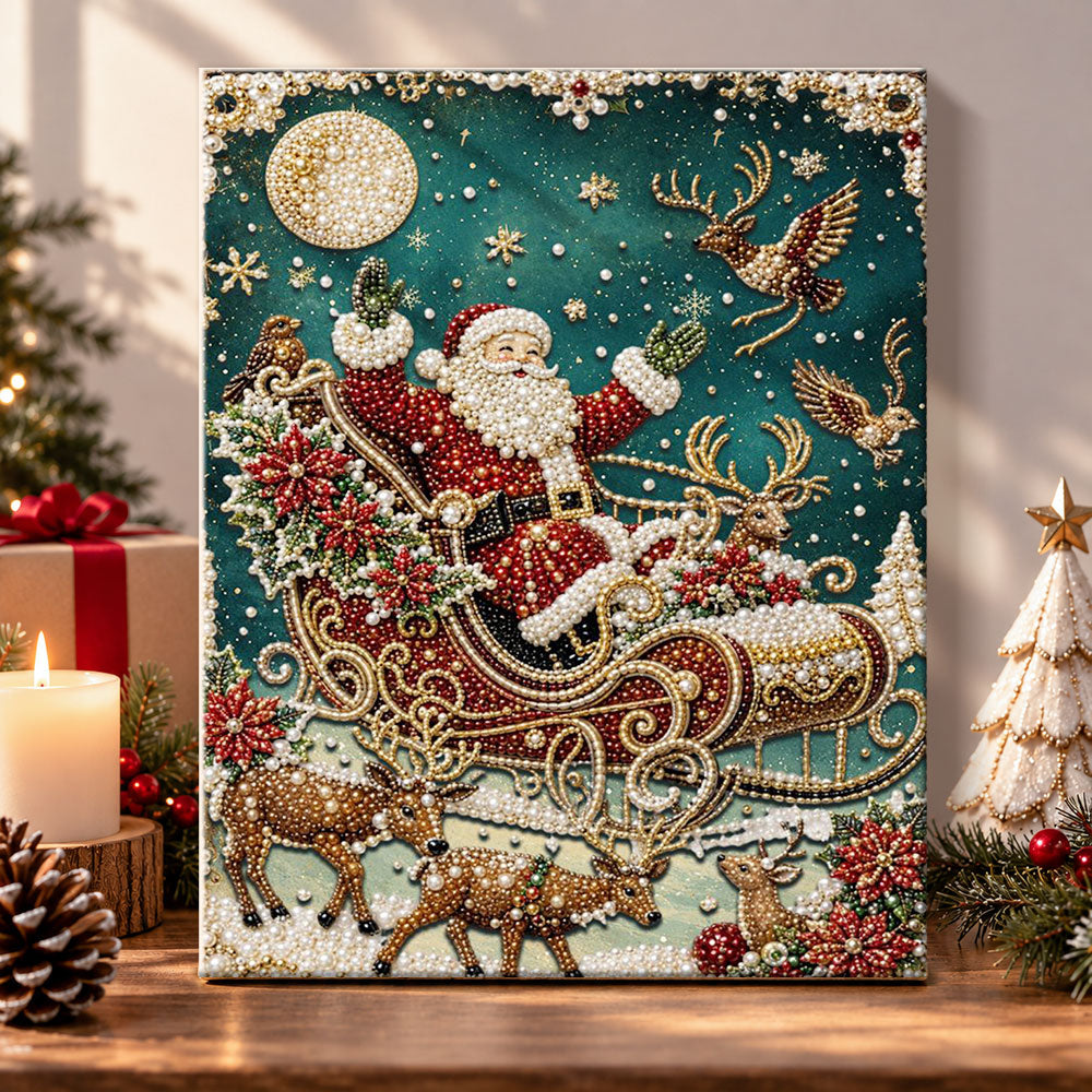 Santa sleigh moonlit flight pearl diamond painting kit for beginners