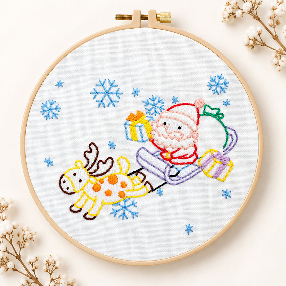Santa sleigh ride embroidery kit