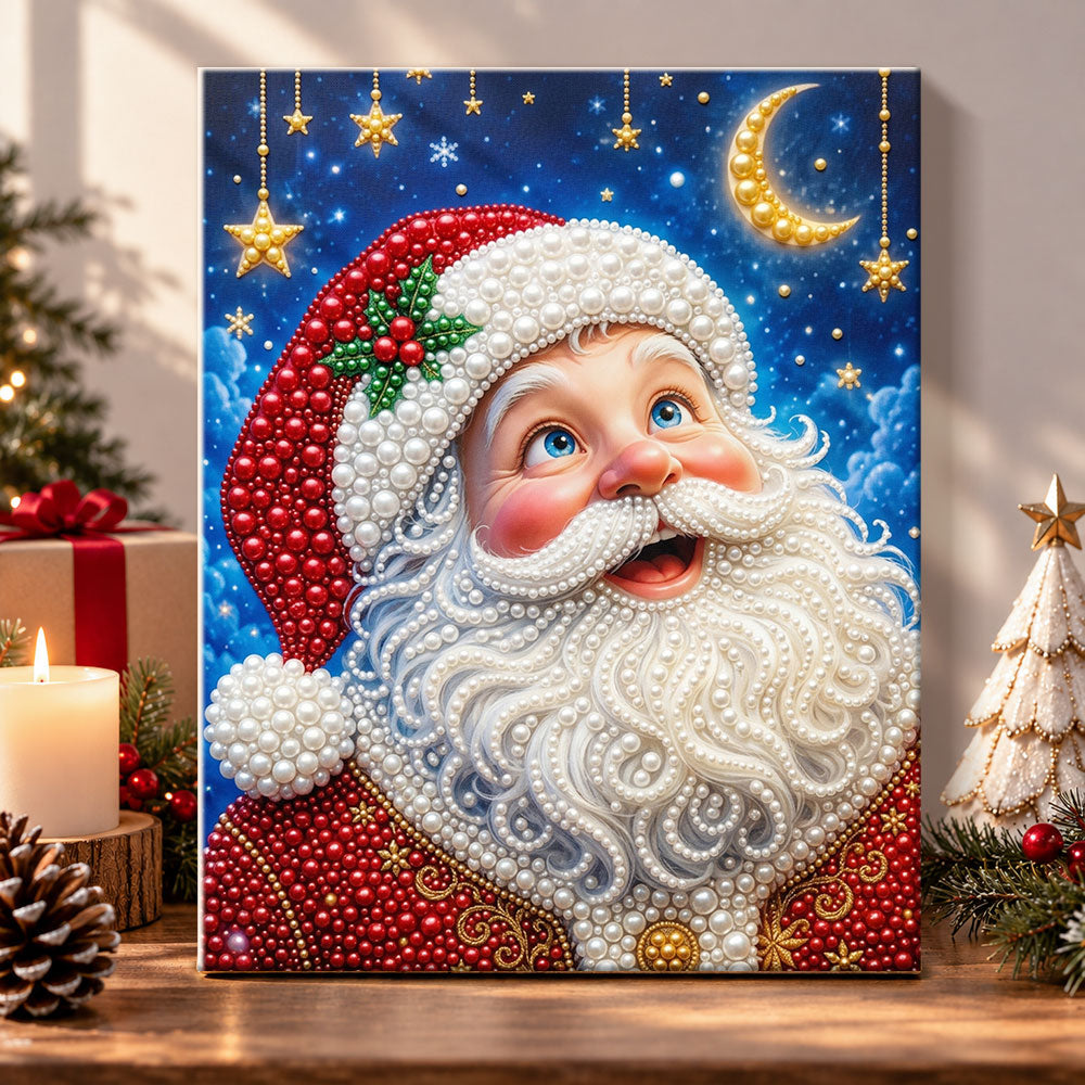 Santa under starry moon sky pearl diamond painting kit for beginners