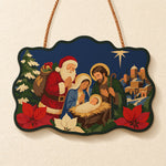 Santa visits nativity paint by numbers door hanger finished design