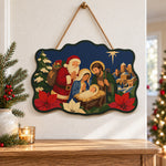 Santa visits nativity paint by numbers door hanger as indoor wall decor