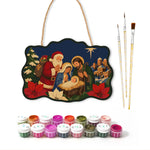 Santa visits nativity paint by numbers door hanger with paints and brushes