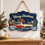 Santa wagon with gifts paint by numbers door hanger as indoor wall decor