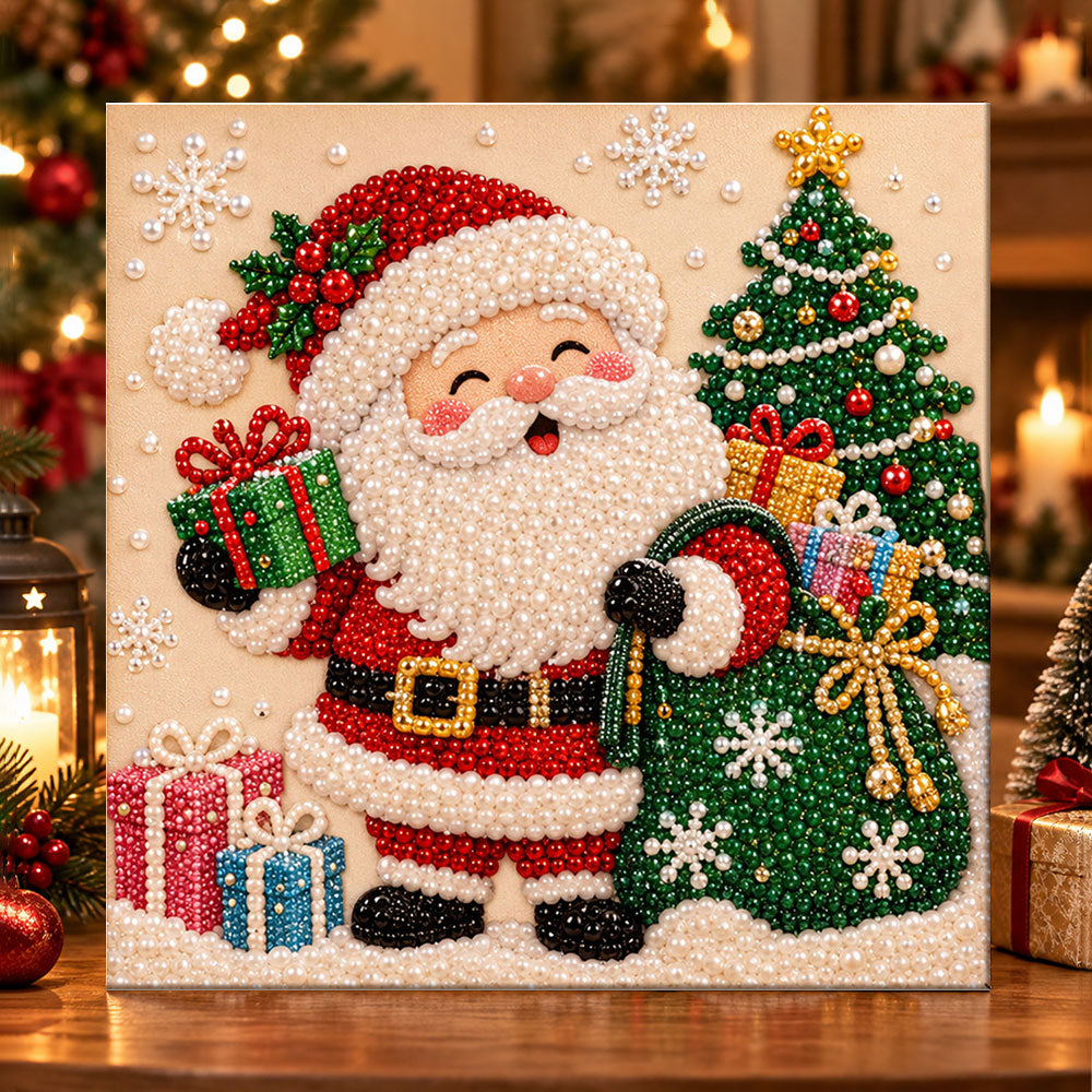 Santa with christmas gifts and tree pearl diamond painting kit for beginners
