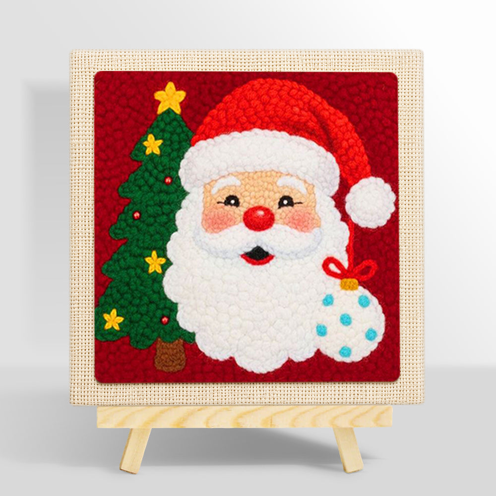 Santa with christmas tree punch needle kit for beginners