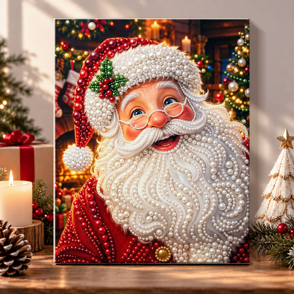 Santa with festive glasses pearl diamond painting kit for beginners