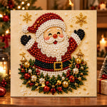Santa with holiday greenery ornaments pearl diamond painting kit for beginners