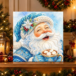 Finished santa with hot chocolate pearl diamond painting artwork displayed as holiday home decor