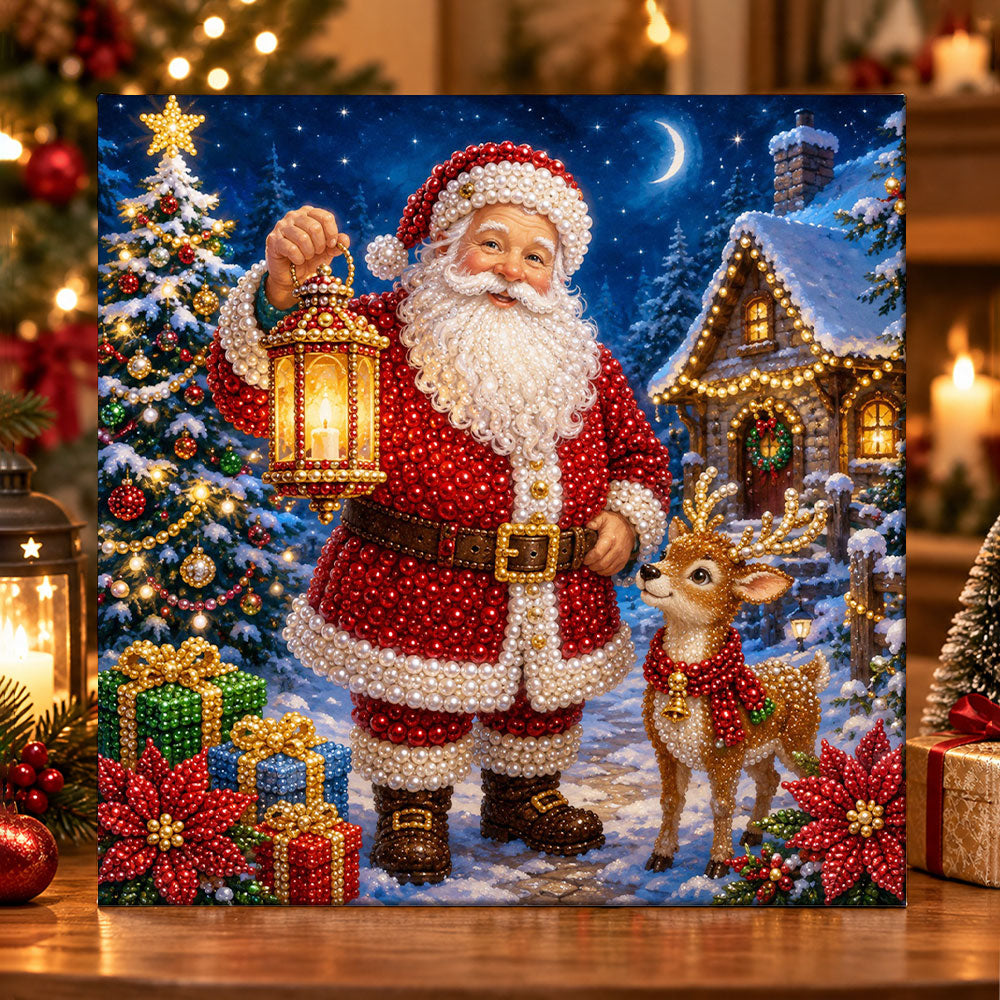 Santa with little reindeer pearl diamond painting kit for beginners