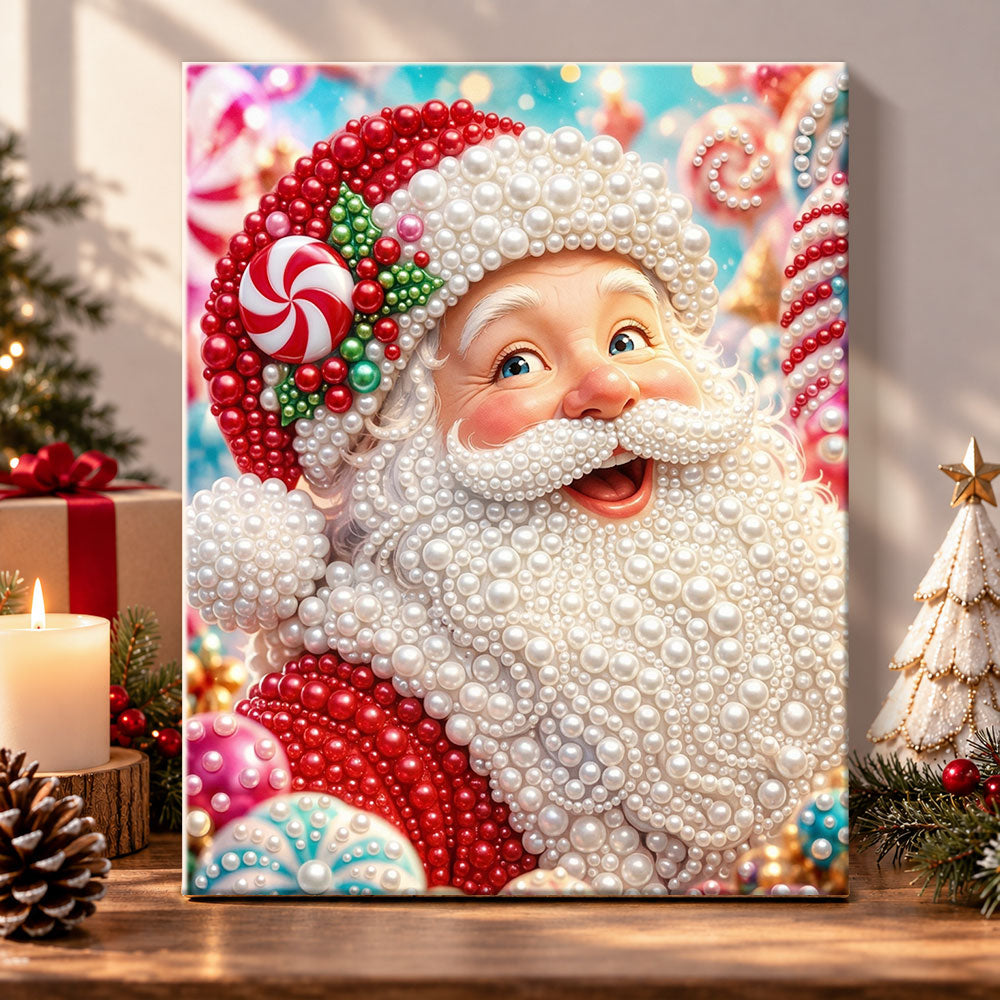 Santa with peppermint candy pearl diamond painting kit for beginners