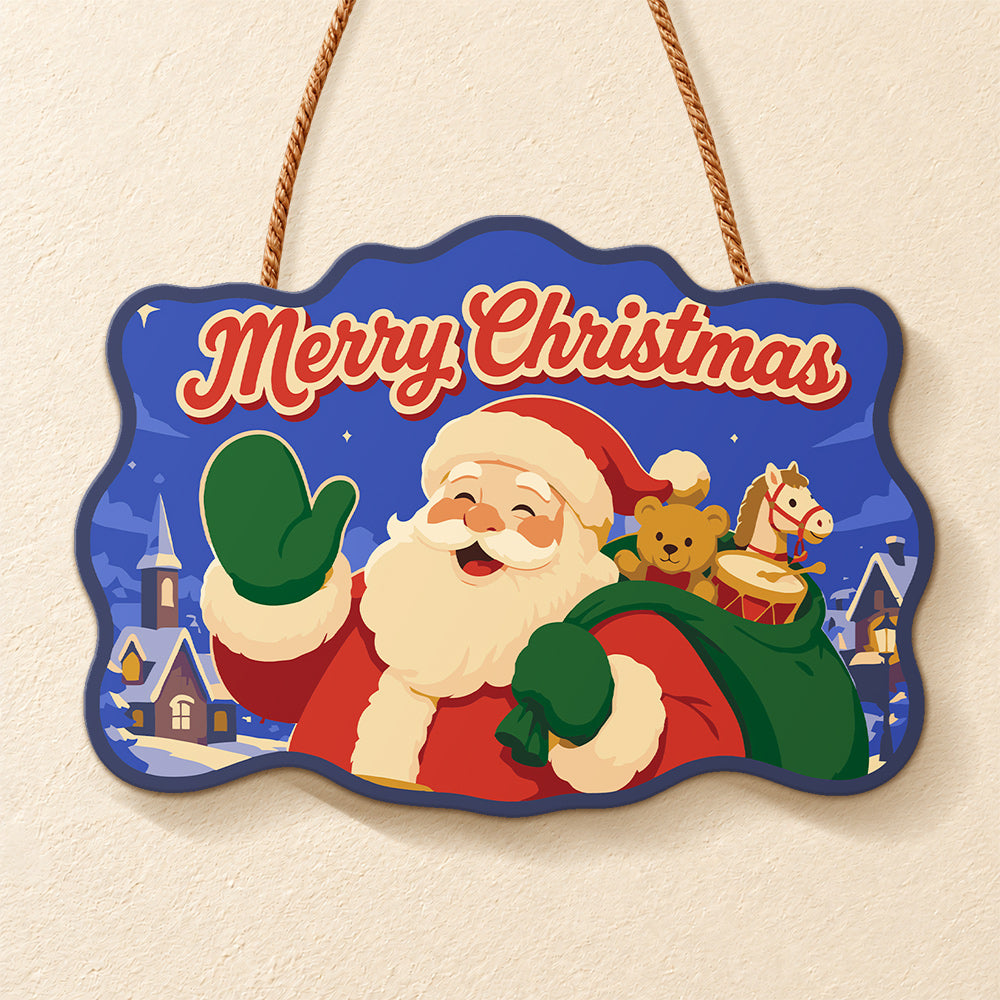 Santa with toy sack paint by numbers door hanger finished design
