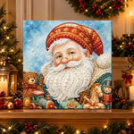 Finished santa with vintage christmas toys pearl diamond painting artwork displayed as holiday home decor