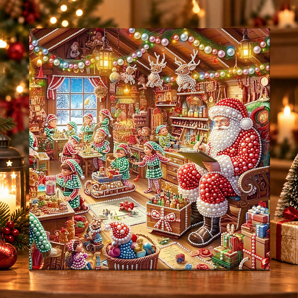 Santa's busy workshop pearl diamond painting kit for beginners