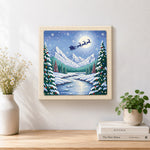 Finished santa’s sleigh over snow peaks artwork displayed on a wall