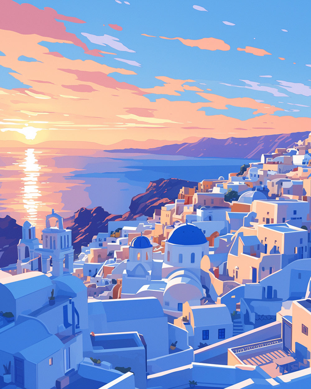 Santorini golden hour cross stitch kit for beginners