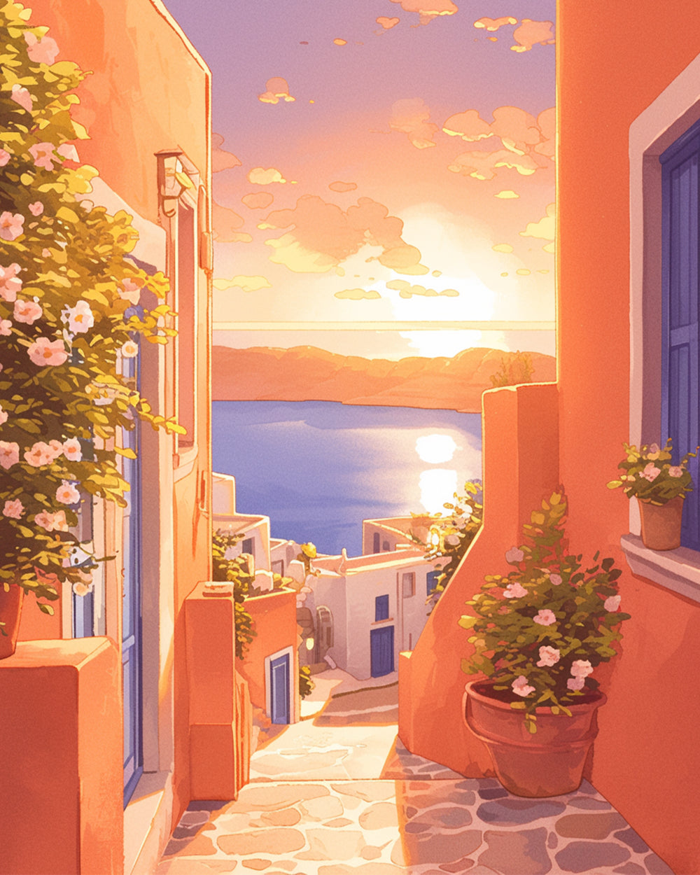 Santorini sunset cross stitch kit for beginners