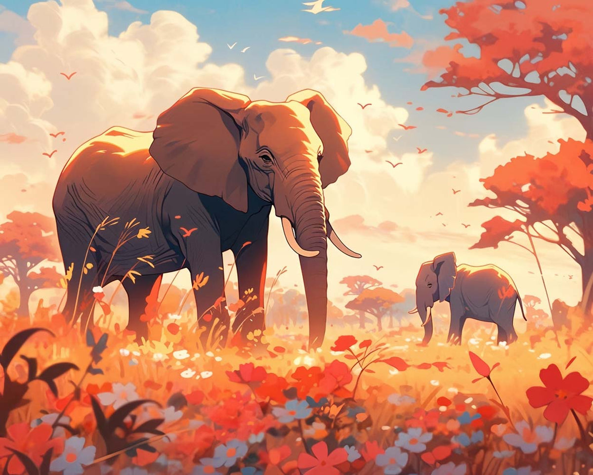Savannah elephant sunset cross stitch kit for beginners