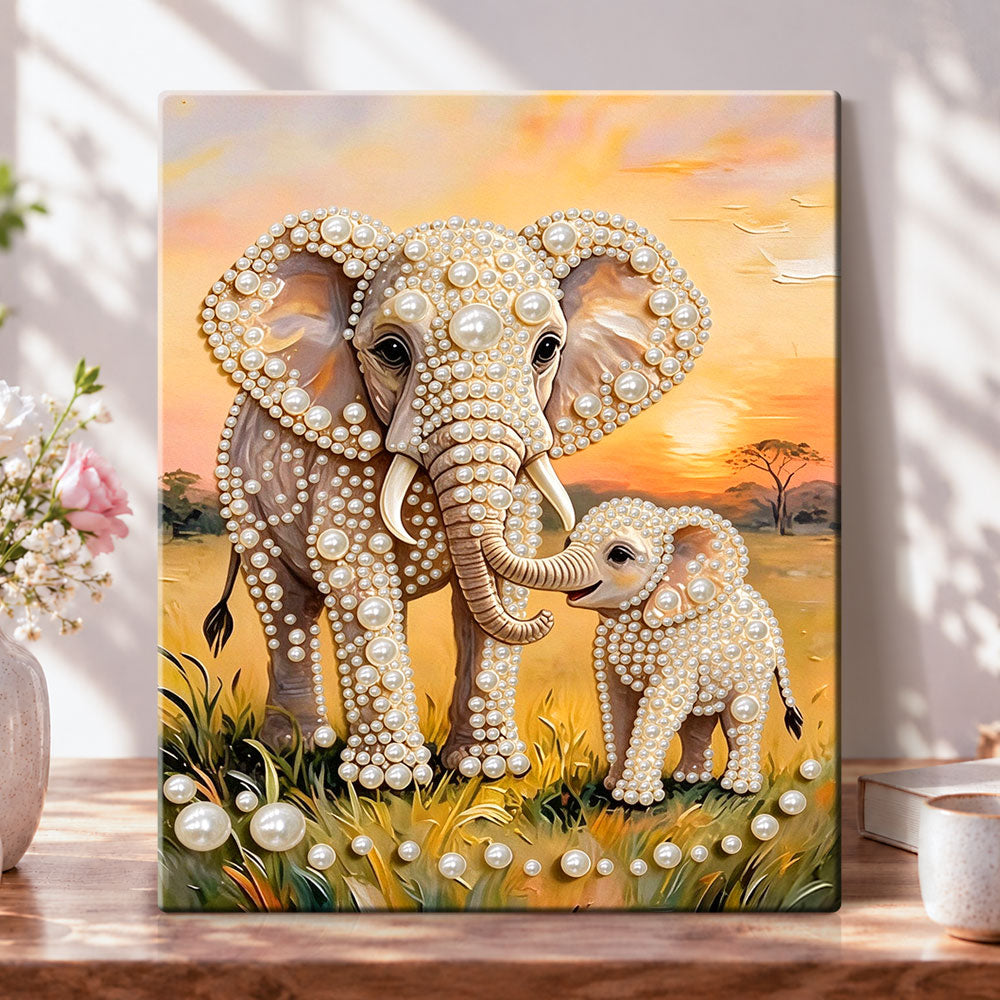 Savannah elephants at sunset pearl diamond painting kit for beginners