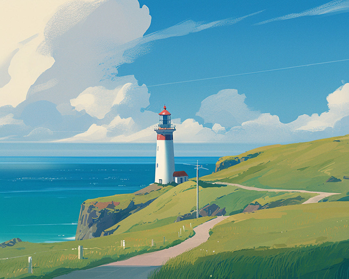 Scenic coastal lighthouse vista cross stitch kit for beginners