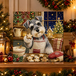 Finished schnauzer baking christmas cookies pearl diamond painting artwork displayed as holiday home decor