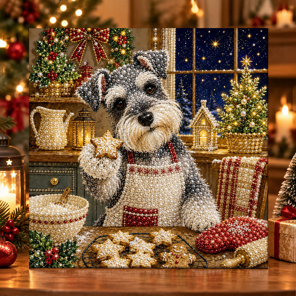 Schnauzer baking christmas cookies pearl diamond painting kit for beginners