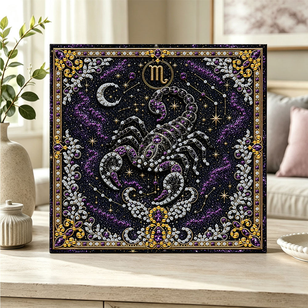 Finished scorpio pearl diamond painting artwork displayed as home decor