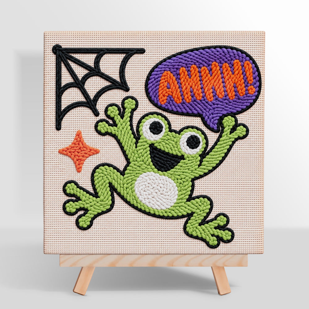 Screaming halloween frog punch needle kit for beginners
