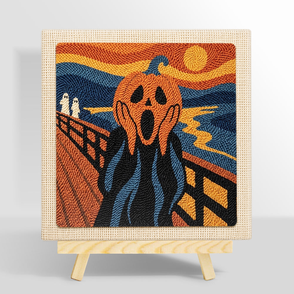 Screaming pumpkin art punch needle kit for beginners