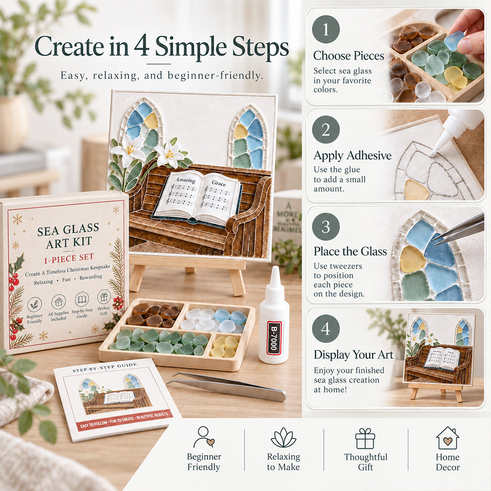 Sea Glass Art Kit beginner-friendly DIY process shown in four simple steps