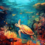 Sea turtle coral reef underwater art cross stitch kit for beginners