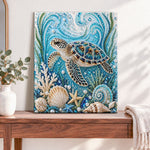 Finished sea turtle in underwater world pearl diamond painting artwork displayed as home decor