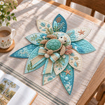 Sea turtle handmade quilted bow displayed on a table as seasonal home decor