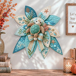 Sea turtle quilted bow displayed as handmade wall decor in a cozy home