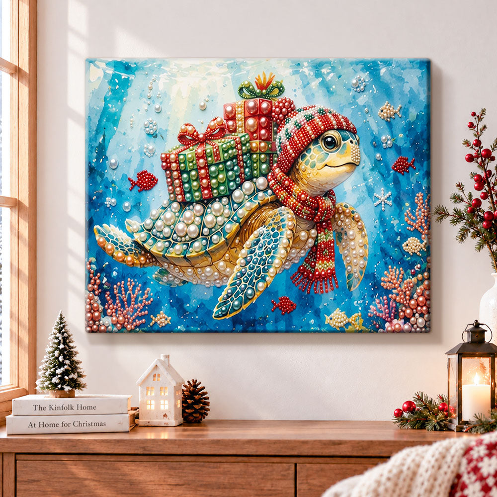 Sea turtle with holiday gifts pearl diamond painting kit for beginners