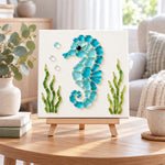 Seahorse sea glass art kit displayed as seasonal home decor