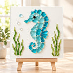 Seahorse sea glass art kit finished artwork on display
