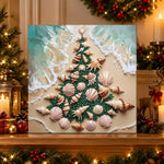 Finished seashell beach christmas tree pearl diamond painting artwork displayed as holiday home decor