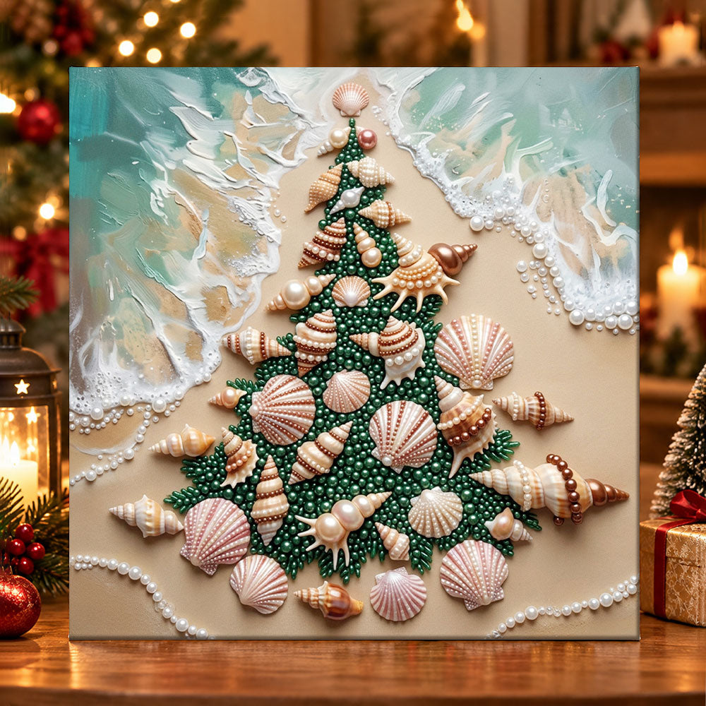 Seashell beach christmas tree pearl diamond painting kit for beginners