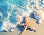 Seashells and starfish in ocean foam cross stitch kit for beginners