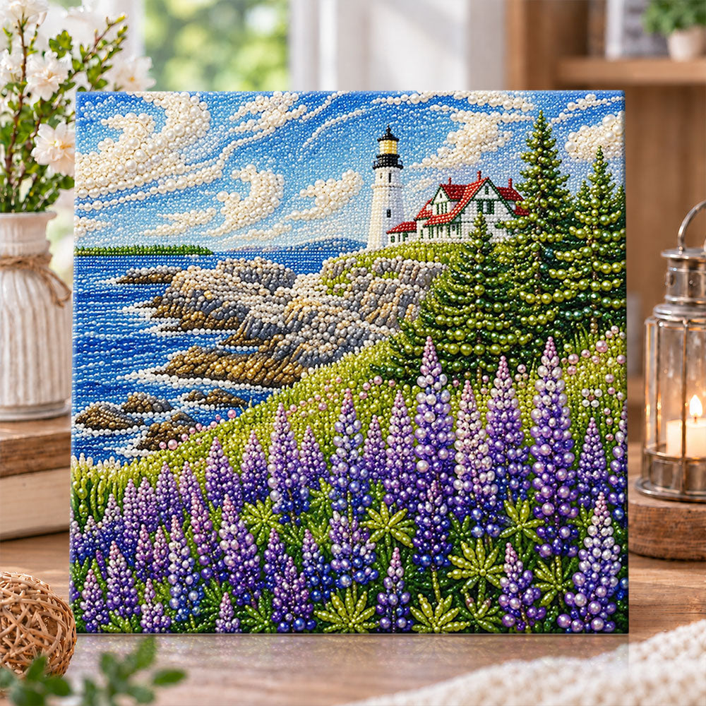 Seaside lighthouse landscape pearl diamond painting kit for beginners